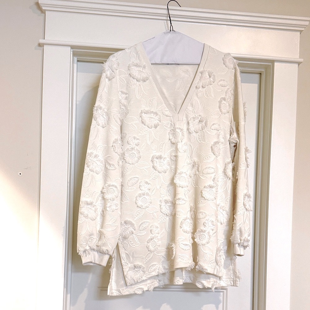 Beautiful Pearl by Lela Rose Embroidered V-Neck Top XL